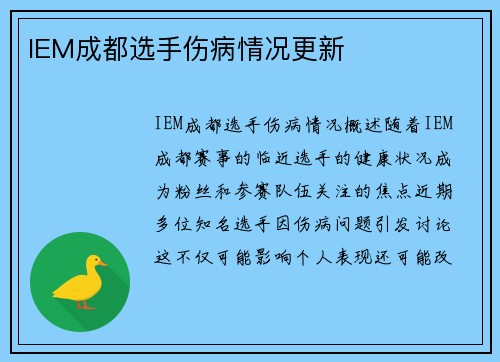 IEM成都选手伤病情况更新