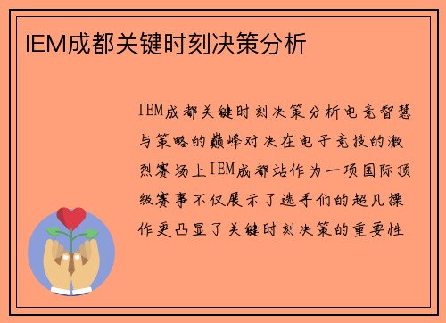 IEM成都关键时刻决策分析